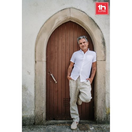 THC LONDON WH. მამაკაცის მოკლე მკლავიანი ოქსფორდის პერანგი. თეთრი