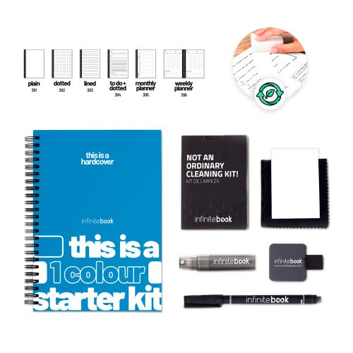 HARDCOVER A5 STARTER KIT - 1 ფერი. Starter Kit A5 "Infinitebook" მყარ ყდასთან, შეიცავს პერსონალიზაციას ერთ ფერში წინასა და უკანა ყდებზე.