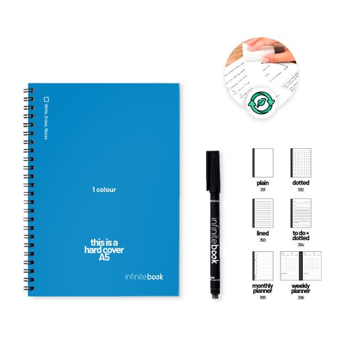 HARDCOVER A5 INFINITEBOOK - 1 ფერი. A5 "Infinitebook" ბლოკნოტი მყარ ყდაში, შეიცავს ყდისა და უკანა მხარის ერთფეროვან პერსონალიზაციას