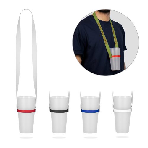 ROTHERHAM. SET Lanyard SUBLIMATION Long II (20 mm) დუო გადამუშავებული პოლიესტერით (100% rPET) სილიკონის ჭიქის სამაგრით