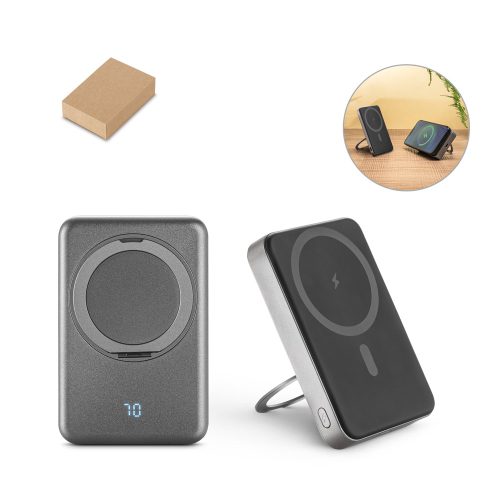 WARSHEL 10. 10.000 mAh მაგნიტური Power Bank 15W სუპერჩქარი უსადენო დამტენით, გადამუშავებული ABS (100% rABS) მასალით, სტენდით