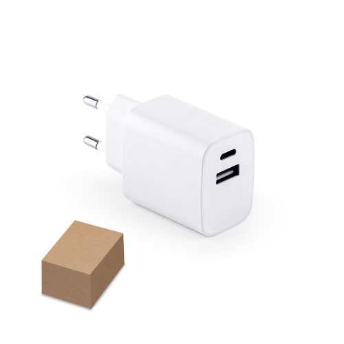 WEGENER. ელექტრო ადაპტერი USB-A პორტით 18W და USB-C 20W გადამუშავებული ABS-დან (100% rABS)