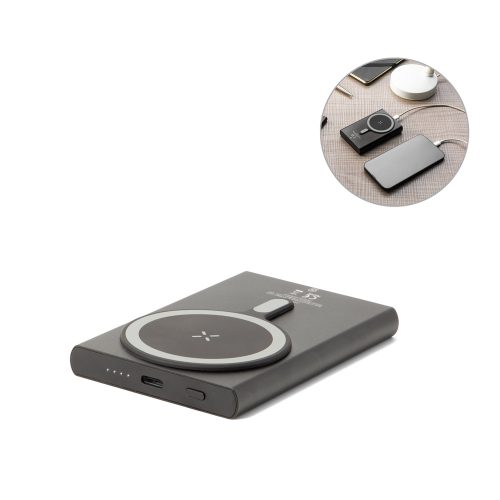 WRIGHT 5. მაგნიტური Power Bank სუპერ სწრაფი დამუხტვით, გადამუშავებული ალუმინისა და გადამუშავებული ABS-ისგან, 5.000 mAh